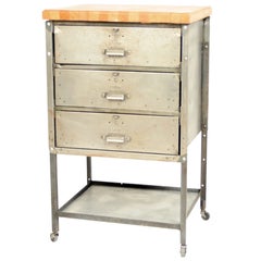 Industrial Steel 3-Drawer Cabinet with Butcher Block Top