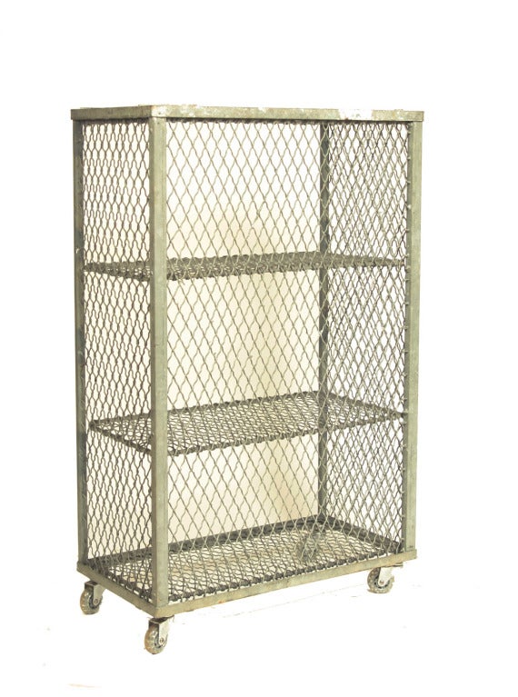 Vintage Industrial Steel Wire Racks on Casters For Sale 1