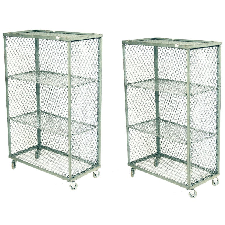Vintage Industrial Steel Wire Racks on Casters at 1stdibs