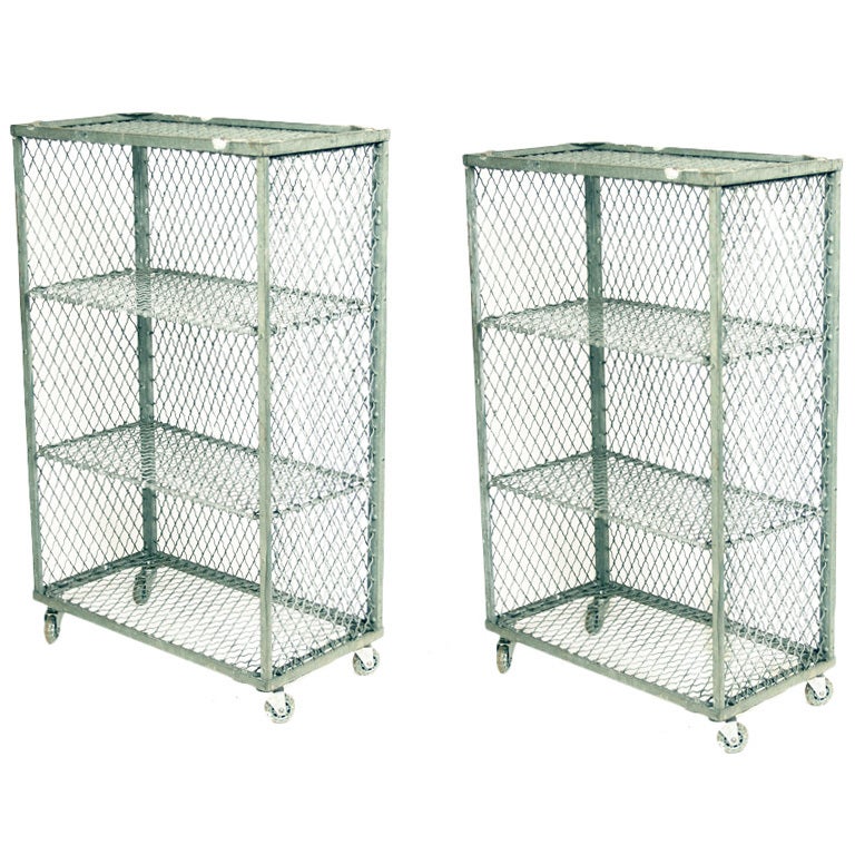 Vintage Industrial Steel Wire Racks on Casters For Sale