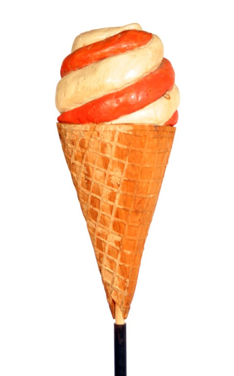 Unique Vintage Folk Art Ice Cream Cone on Iron Stand