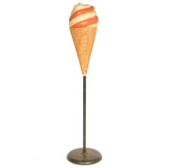 Unique Vintage Folk Art Ice Cream Cone on Iron Stand