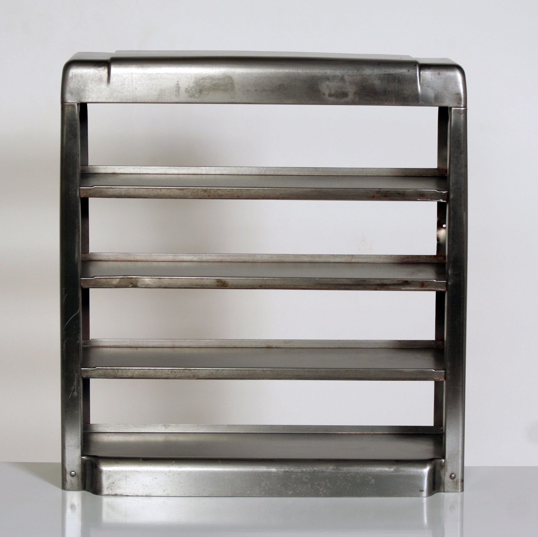Streamlined Machine Age Steel Countertop Shelves For Sale
