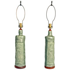 Pair of Mid-Century Drip Glazed Pottery Lamps Pair of Mid-Century Drip Glazed Pottery Lamps