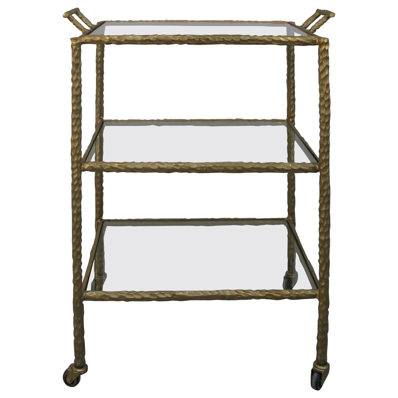 1950s Iron Bar or Serving Cart in a Gold Cold Painted Finish For Sale