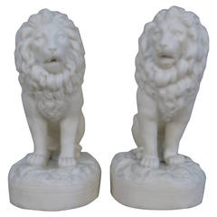 Pair of 1880s-1890s Parian Porcelain Seated Lions