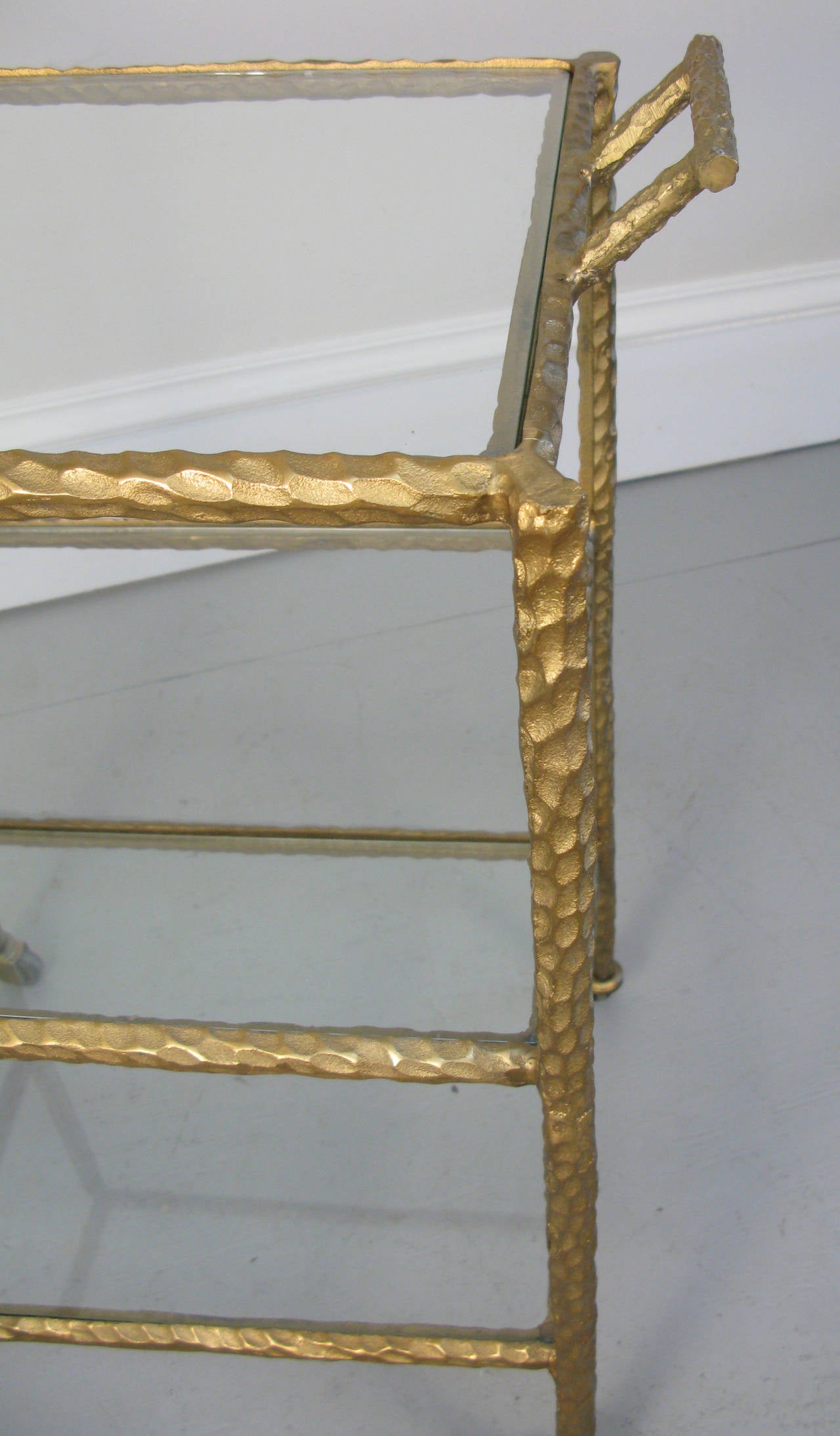 American 1950s Iron Bar or Serving Cart in a Gold Cold Painted Finish For Sale