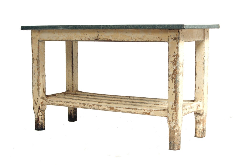 Vintage Galvanized Work Table Kitchen Island at 1stdibs
