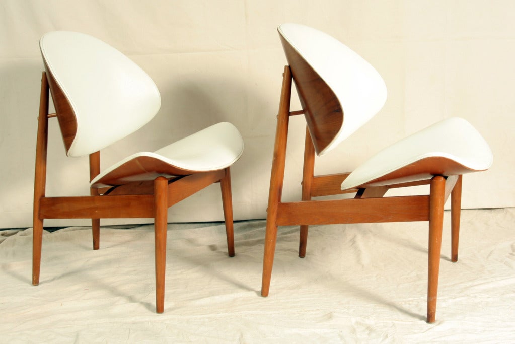 Mid Century, 1950's-60 Modern chairs by Kodawood Co. of Miami, Florida. The design is attributed to Kodawood owner Seymour James Wiener and is based upon Hans Olsen's 1955 Model 55 chair. As comfortable as they are good looking, both chairs retain