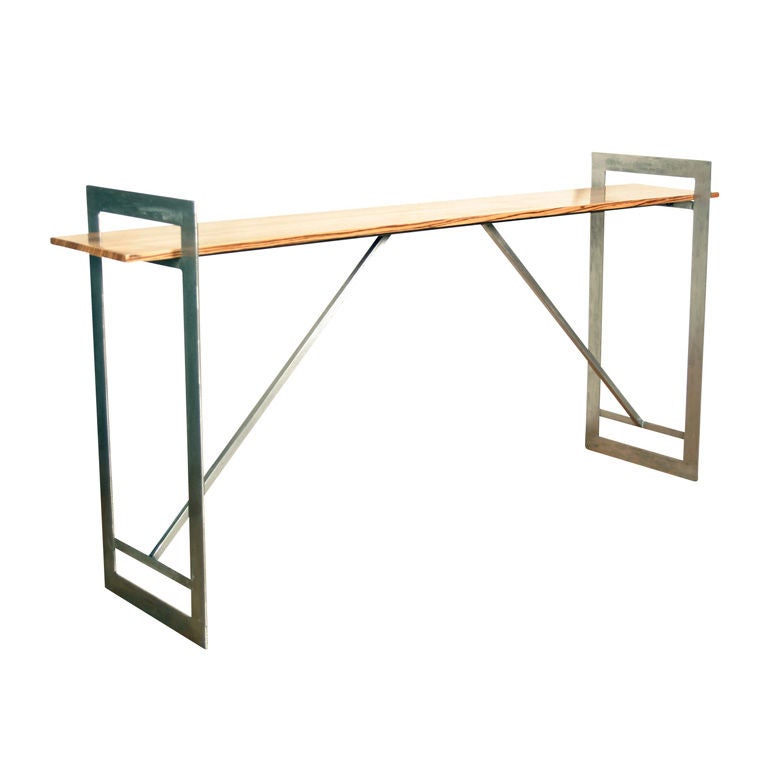 Handcrafted Modern Steel and Zebrawood Console