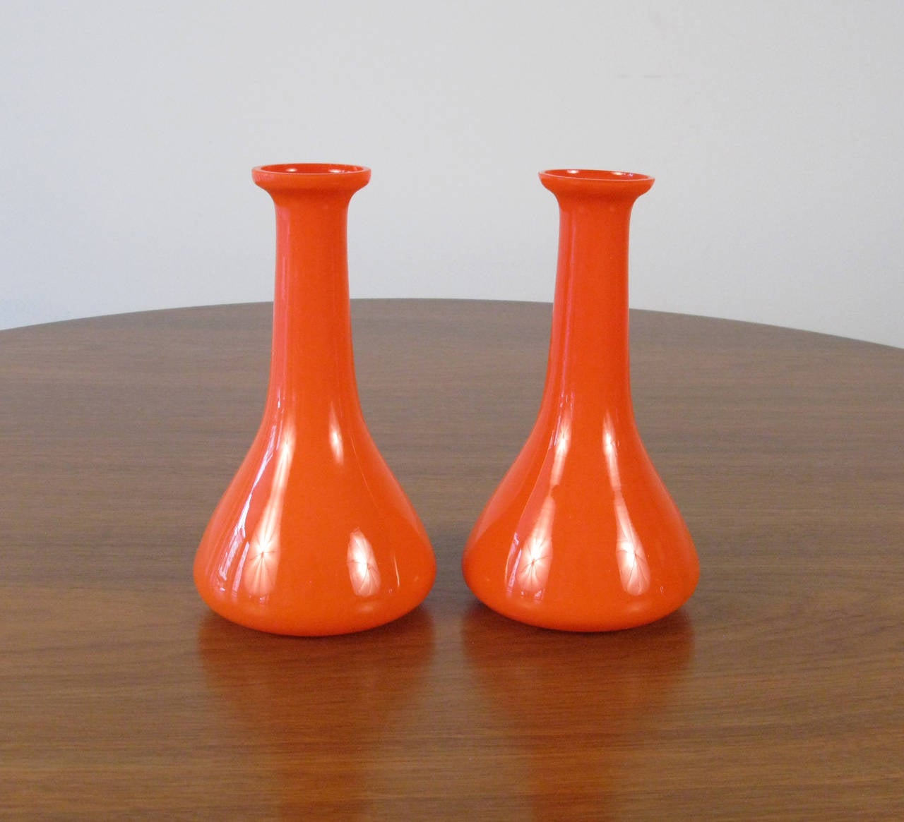 Mid-Century Modern Pair of 1960's Blown Glass Bud Vases.