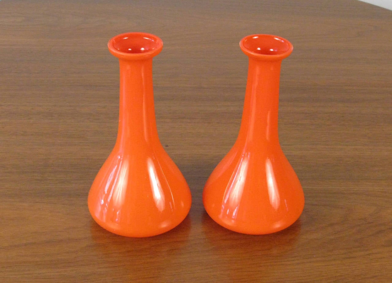 Unknown Pair of 1960's Blown Glass Bud Vases.