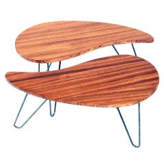 Pair of Modern Zebrawood Tables with Hairpin Legs