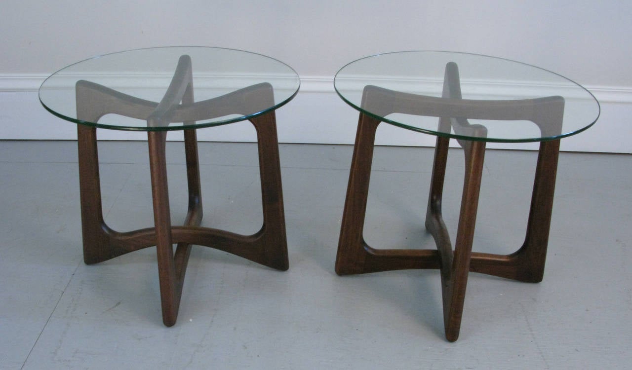 Classic Adrian Pearsall walnut and glass tables.The tops are new glass.