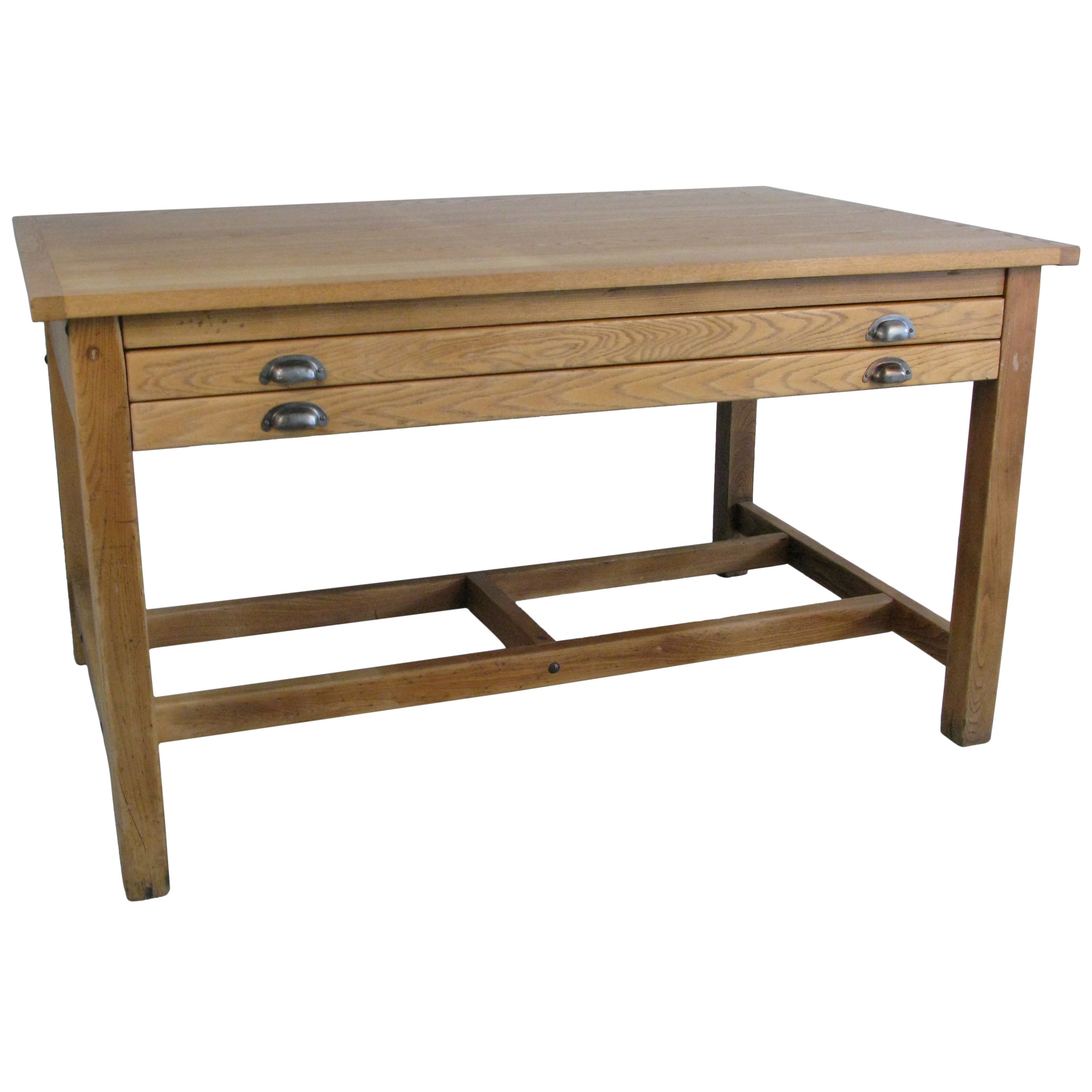 Grand Mid-Century Chestnut and Oak Cartographers Table