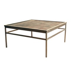 Vintage Leather Topped Steel Frame Low Table