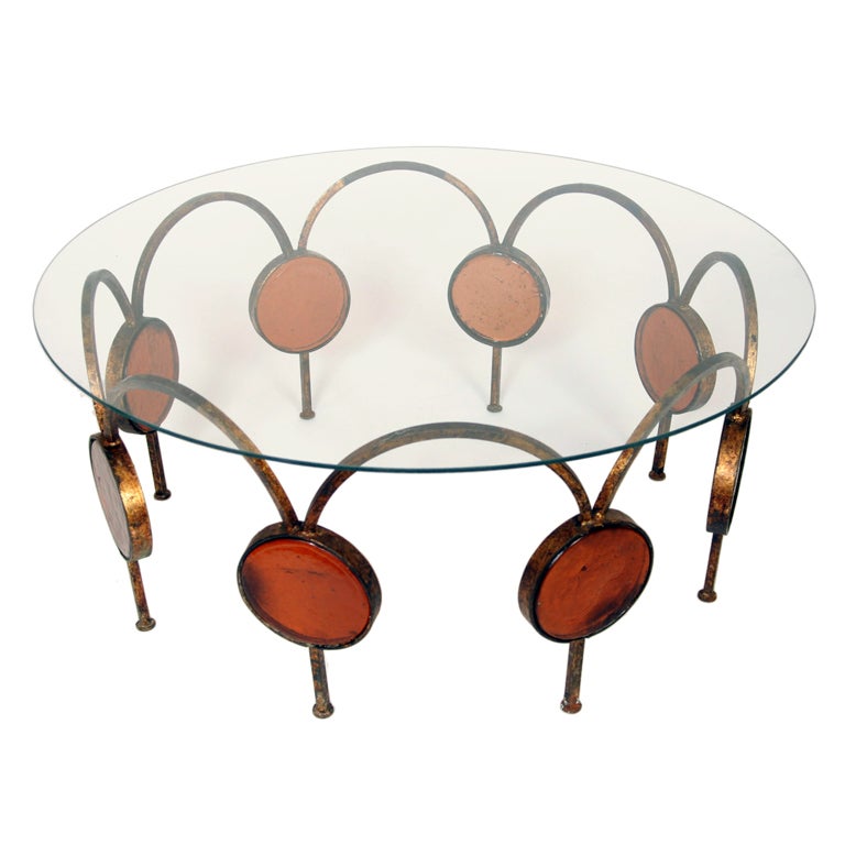 Mid Century Iron and Glass Coffee Table at 1stDibs