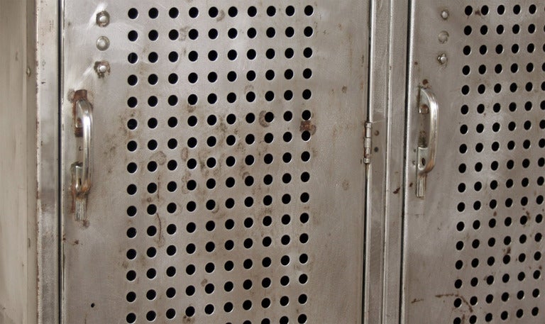 Tall Industrial Perforated Steel Lockers In Good Condition In Hudson, NY