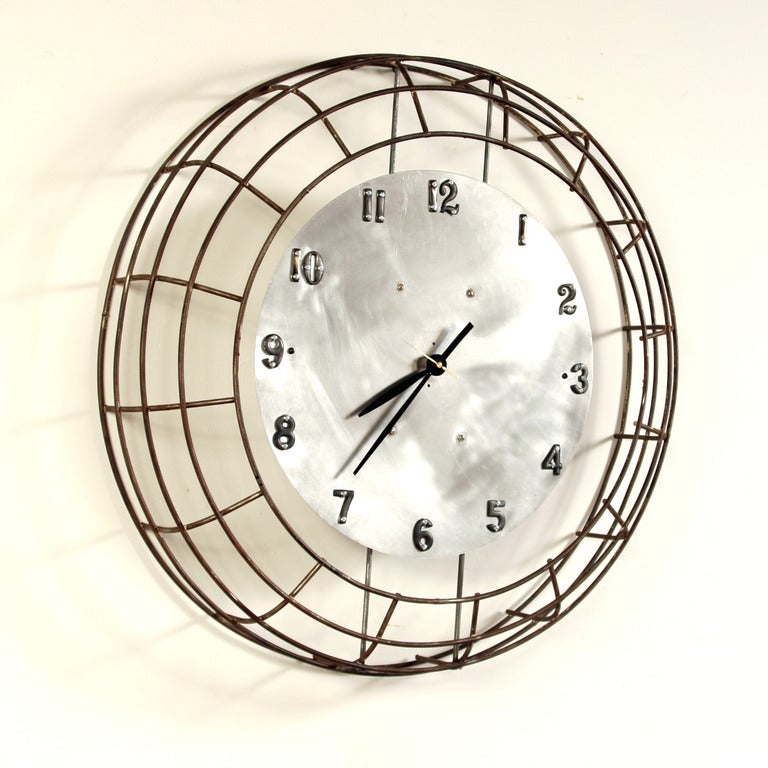 Large Industrial Caged Clock In Excellent Condition In Hudson, NY