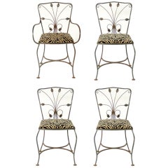Set of Four Leaf Motif Wrought Iron Chairs