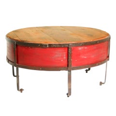 Vintage Industrial Round Red Coffee Table