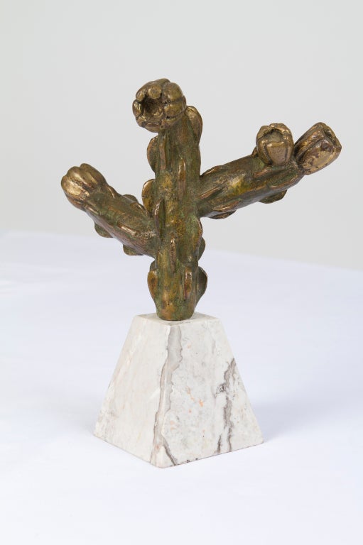 Patinated Bronze Cactus on Marble Base, Circa 1960's.