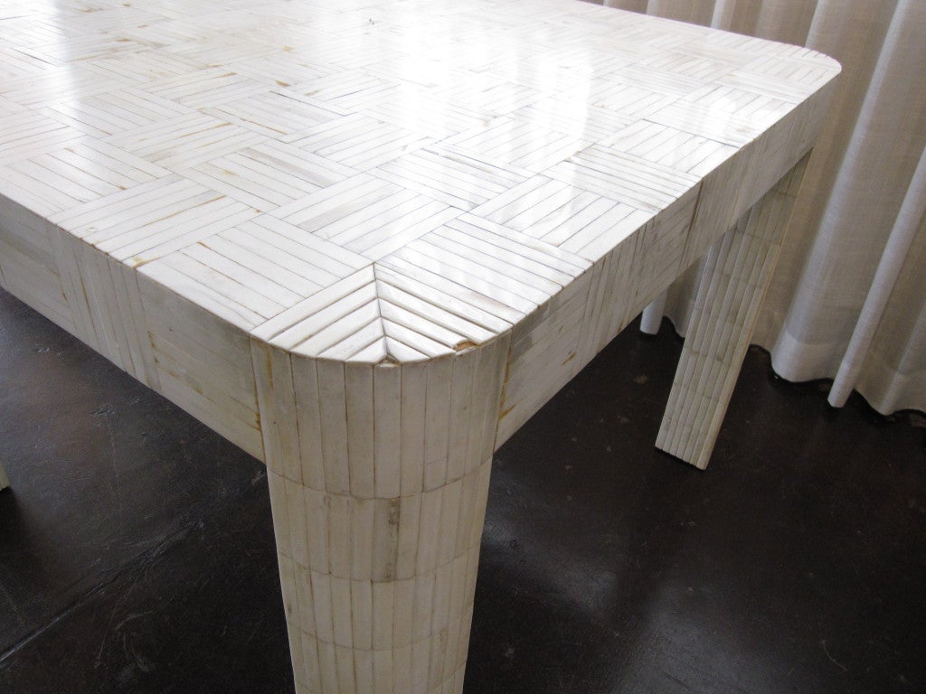Wood Karl Springer Style Tesselated Bone Table For Sale