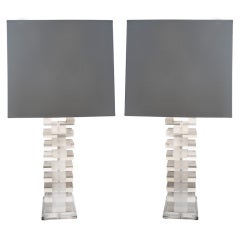 Pair of Acrylic Stacked Block Lamps