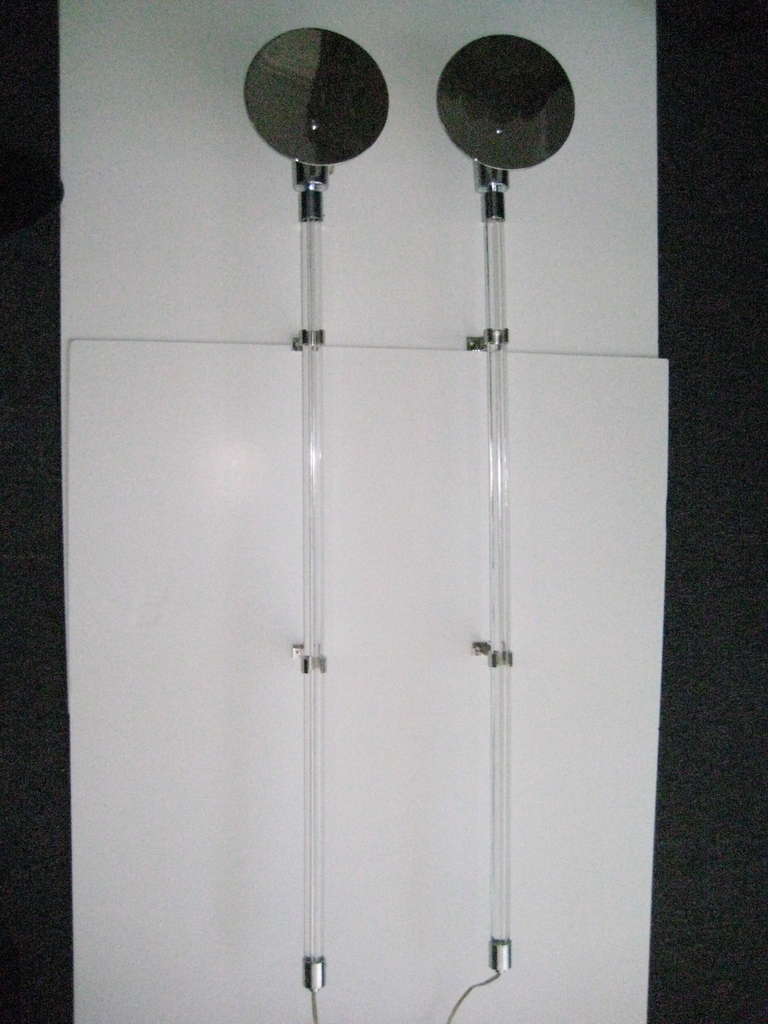 Peter Hamberger Lucite & Chrome Wall Sconces