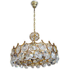 Gilded Modernistic Chandelier Encrusted With  Huge Crystals