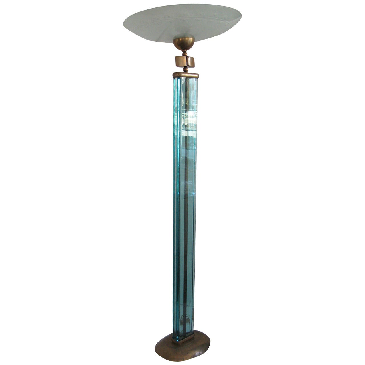 Fontana Arte 1940's Glass and Bronze Floor Lamp For Sale