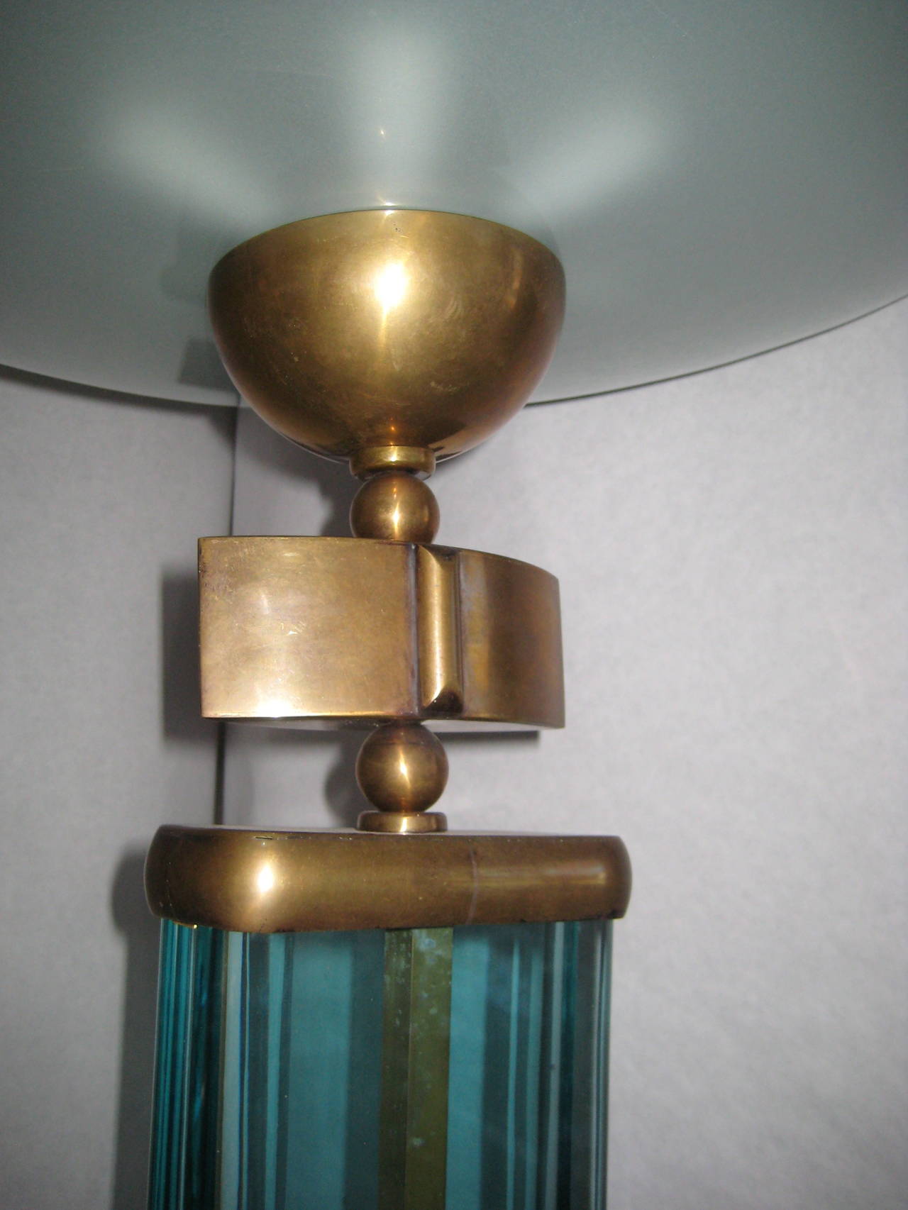 Italian Fontana Arte 1940's Glass and Bronze Floor Lamp For Sale