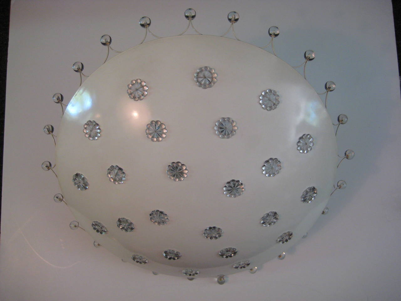 Mid-Century Modern 1950's  Flush Mount Ceiling Fixture With Unique Glass Details.