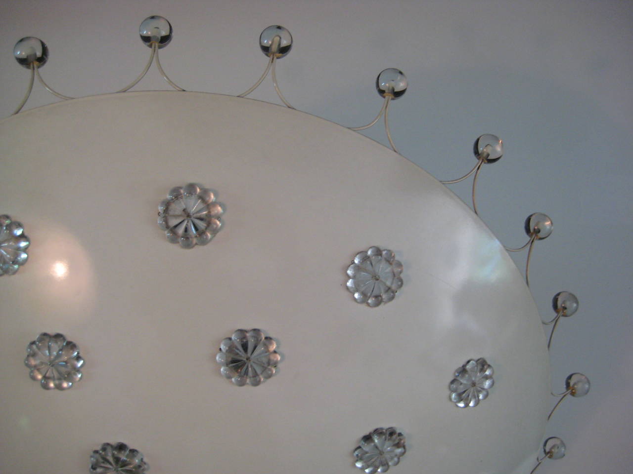 Italian 1950's  Flush Mount Ceiling Fixture With Unique Glass Details.