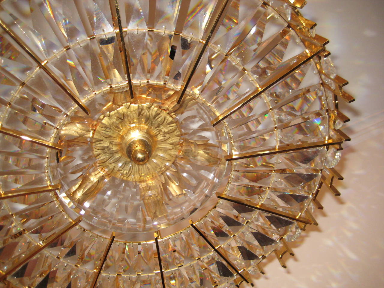 Gilt Gilded Crystal Chandelier Mounted with Superior Quality Crystals For Sale