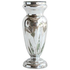 Antique Hand Painted Mercury Glass Vase, 2 available