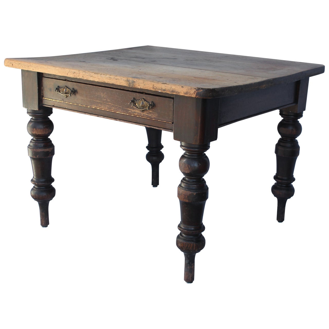 Large Antique Turned Leg Table For Sale