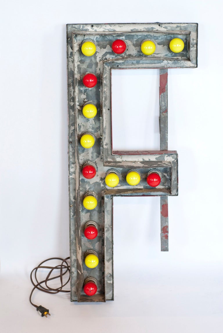 1930's Theater Marquee Illuminated letter F, newly rewired. It can be used outside.