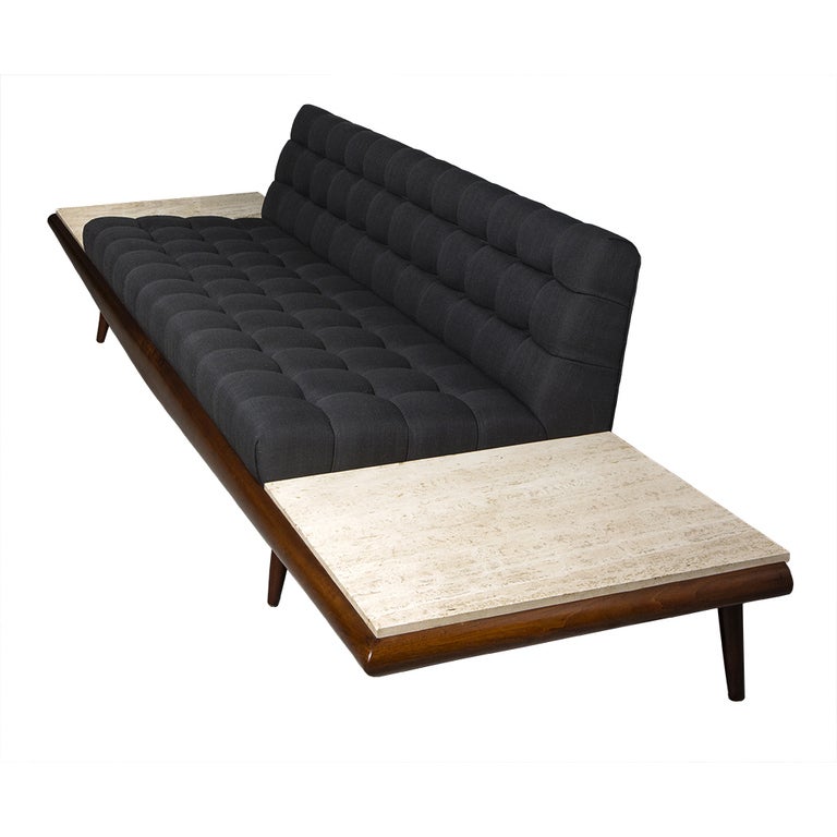 American Adrian Pearsall Sofa With Marble Side Tables