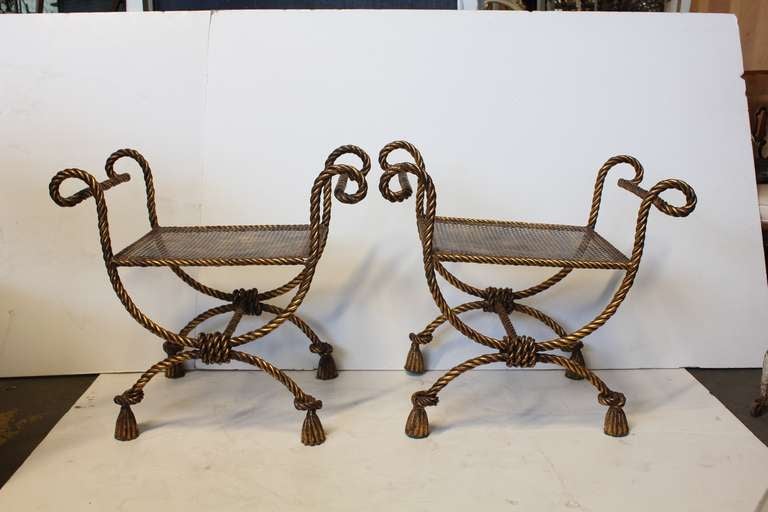 VinTge Italian Gold Leaf Iron Benches