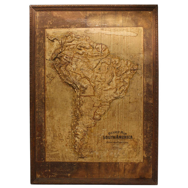 Large Late 1800's Raised Relief Map Of South America For ...