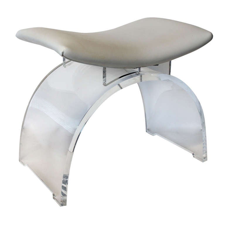 Lucite and Leather Vanity Stool at 1stDibs