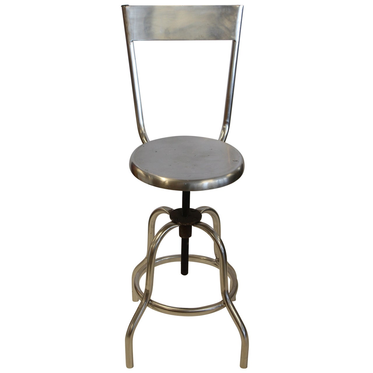 Vintage Industrial Swivel Adjustable Stool For Sale
