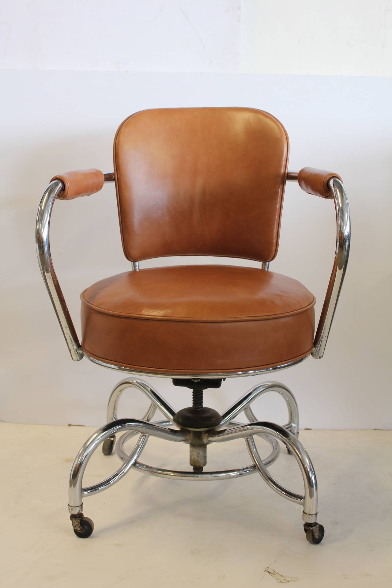 Stylish Art Deco Leather and Chrome Desk Chair at 1stdibs