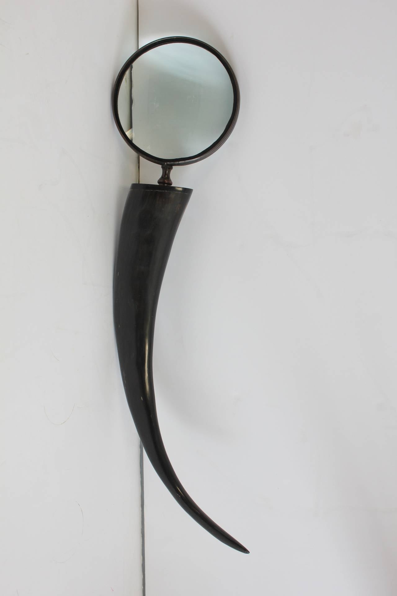 Large antique bronze & horn magnifying glass.