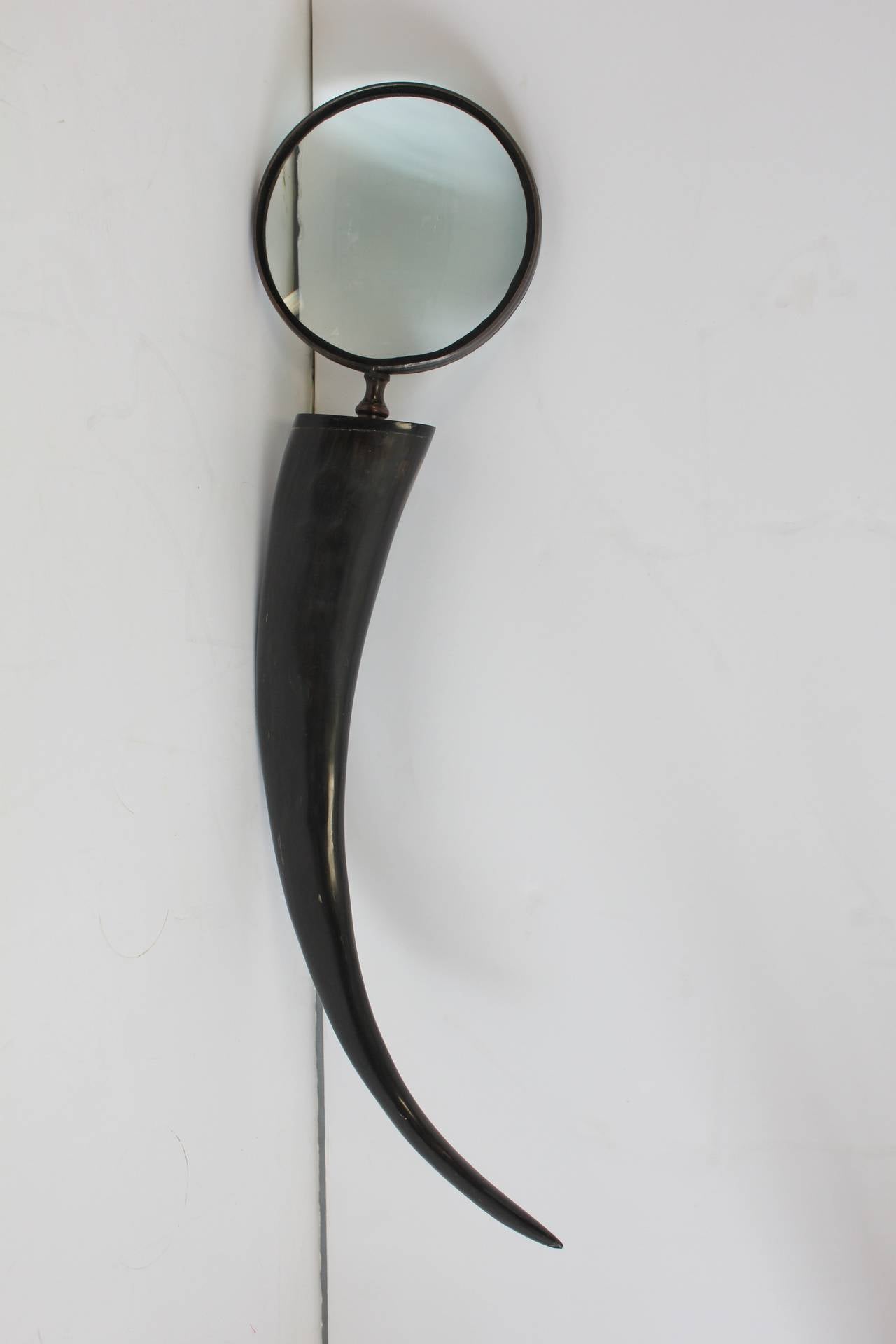 Over Sized Antique Bronze and Horn Magnifying Glass