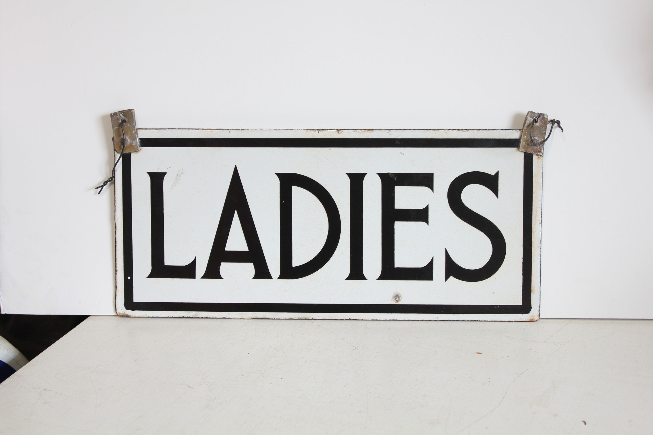 1930's Porcelain Double Sided Sign " Ladies " For Sale