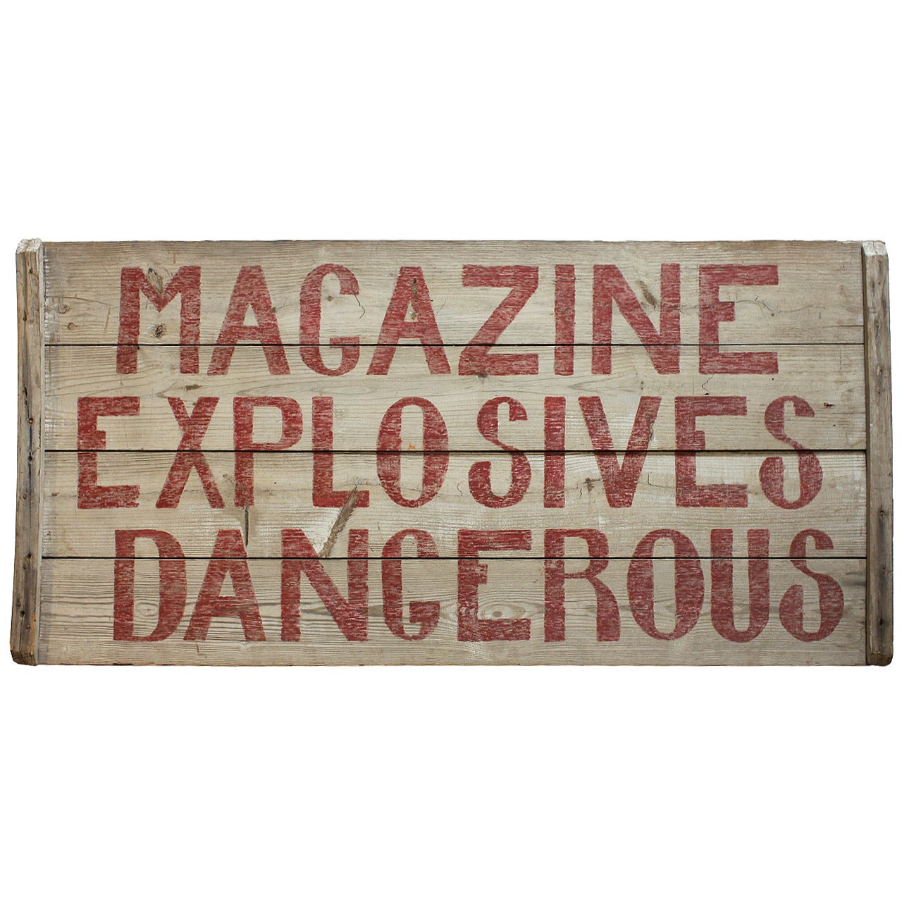 Vintage Hand-Painted Wood Sign "Explosives Dangerous" For Sale