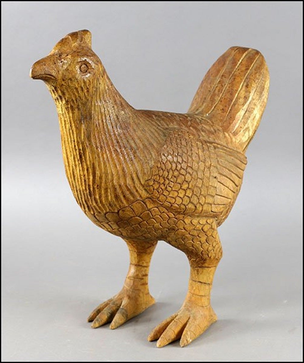 Large Folk Art hand carved wood chicken.