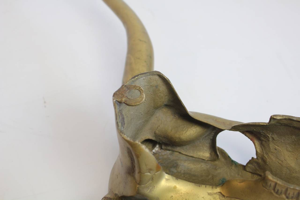 American Vintage Brass Longhorn Skull Wall Sculpture